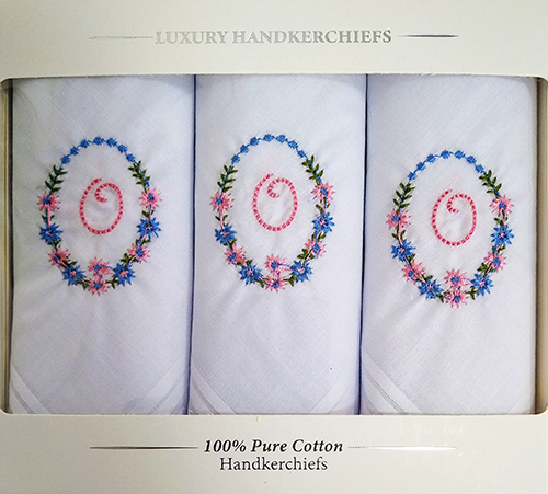 Initial Cotton Handkerchiefs INITIAL Boxed 3 pc 