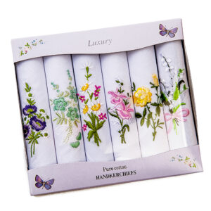 Presentation Boxes of Floral Embroidered Ladies Handkerchiefs (6 Pack)