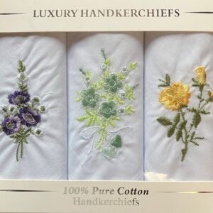 Presentation Boxes of Floral Embroidered Ladies Handkerchiefs (3 Pack)