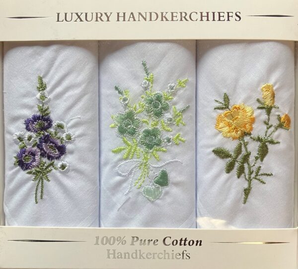 Presentation Boxes of Floral Embroidered Ladies Handkerchiefs (3 Pack)