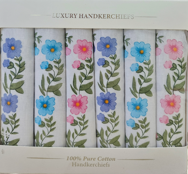 Presentation Boxes of Floral Printed Ladies Handkerchiefs (6 Pack)