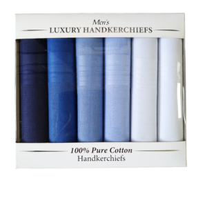 Presentation Box of Blue Cotton Handkerchiefs (6 Pack)