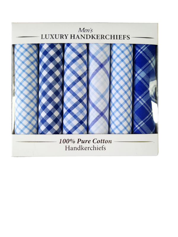 Handkerchief - Presentation Box of Blue Assorted (6 Pack)