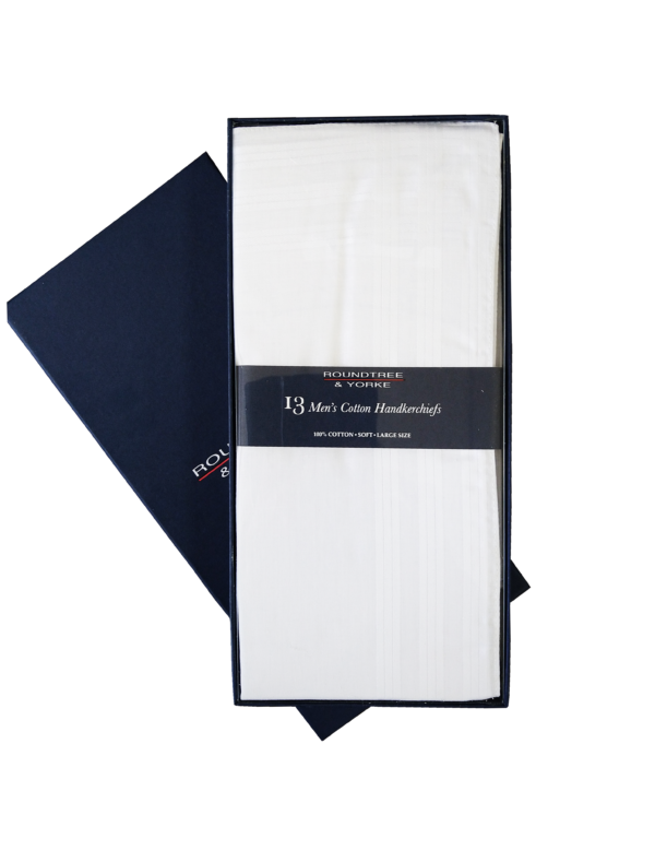 Presentation Box of 13 Mens White Cotton Handkerchiefs