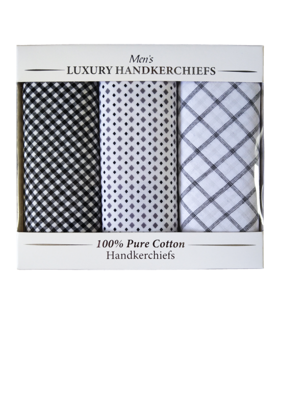 Handkerchief - Grey Check assorted gift box (3 pack)
