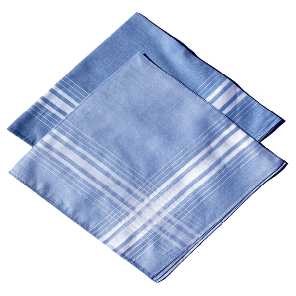 Handkerchief - Mens - Blue with Triple White Stripes (2 pack)