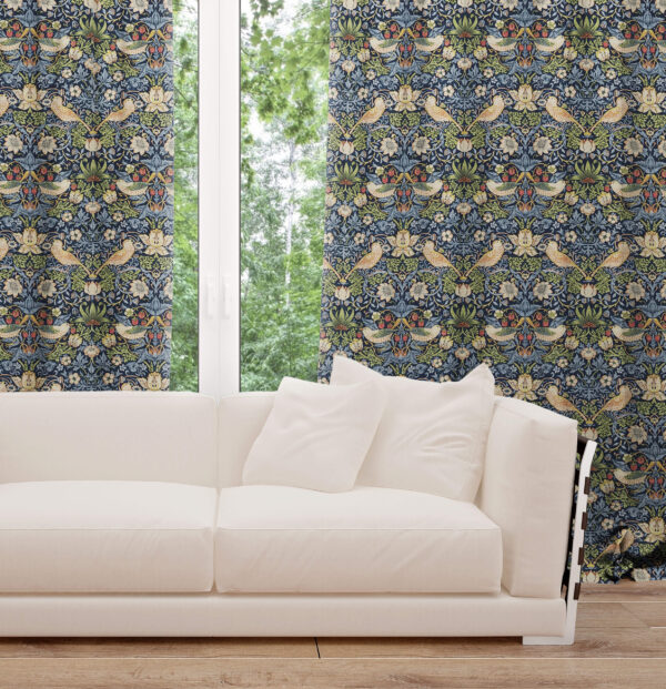 Strawberry Thief Navy - Lined Curtains