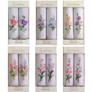 Ladies Floral Embroidered Handkerchiefs | Box of 2
