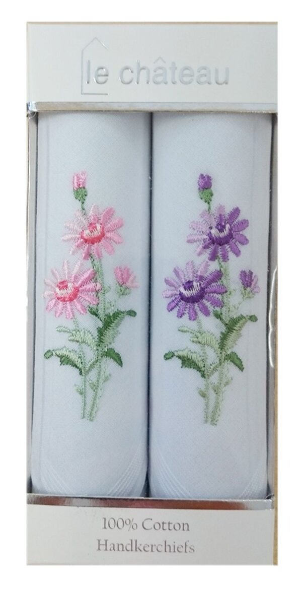 Ladies Floral Embroidered Handkerchiefs | Box of 2 - Image 4