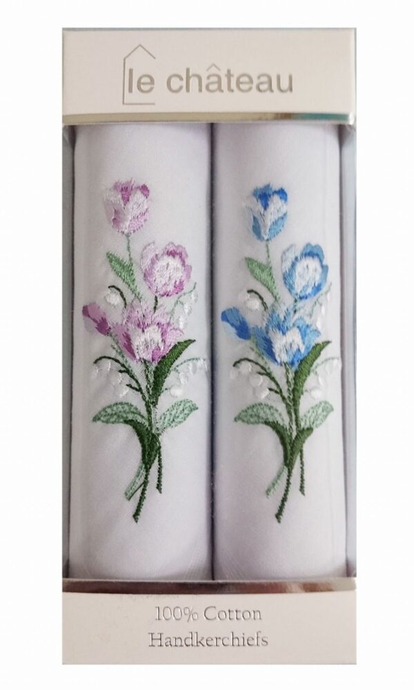 Ladies Floral Embroidered Handkerchiefs | Box of 2 - Image 2