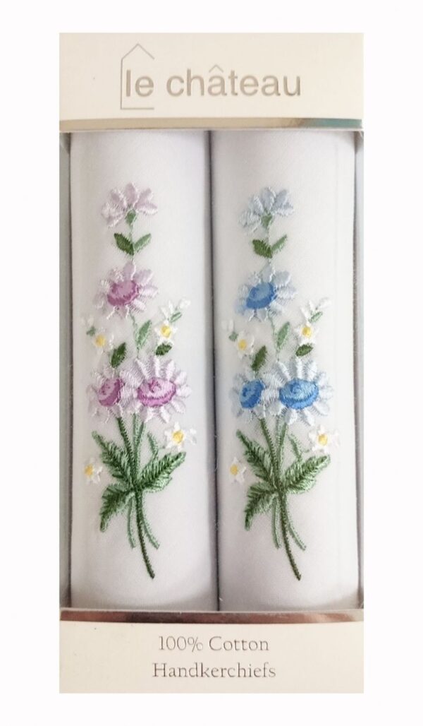 Ladies Floral Embroidered Handkerchiefs | Box of 2 - Image 7