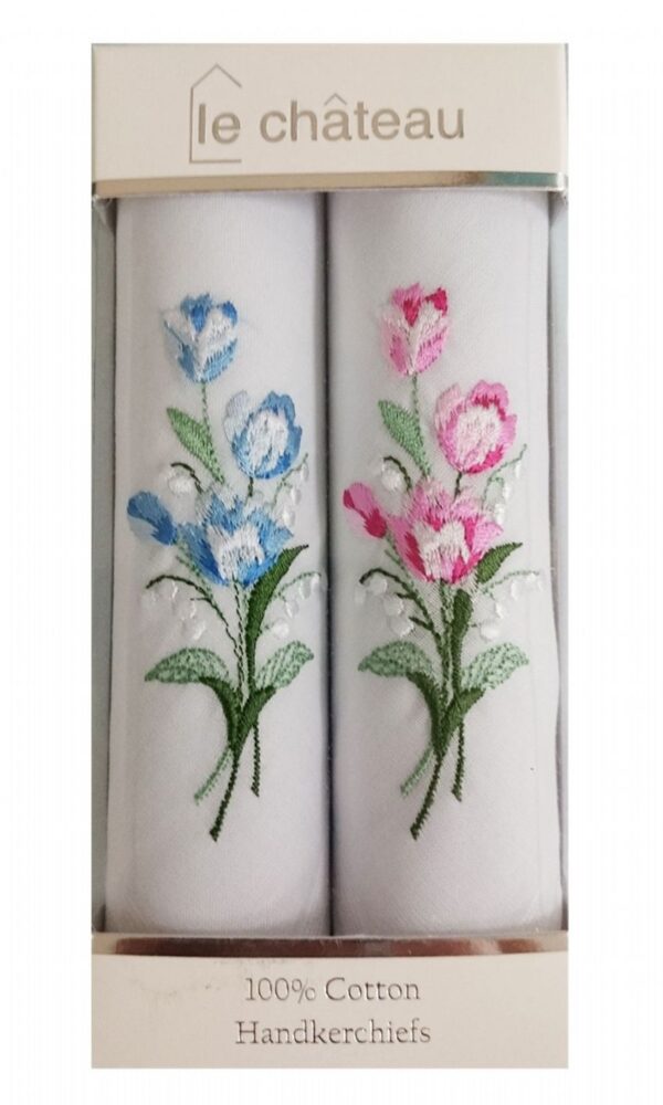 Ladies Floral Embroidered Handkerchiefs | Box of 2 - Image 3
